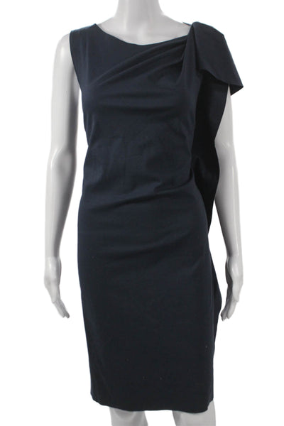 D Exterior Womens Sheath Dress Blue Cotton Boat Neck Knee Length Size 44