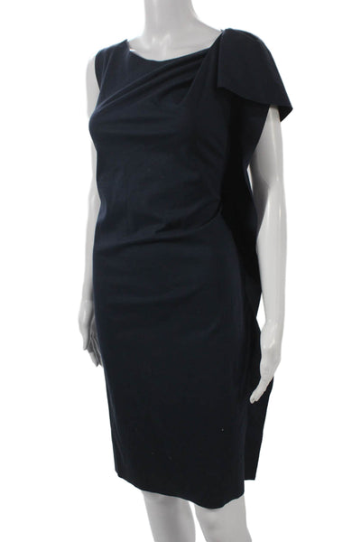 D Exterior Womens Sheath Dress Blue Cotton Boat Neck Knee Length Size 44