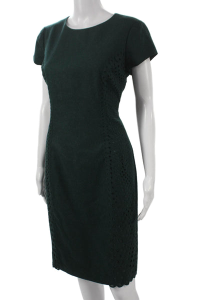 Susana Monaco Womens Sheath Dress Green Short Sleeve Round Neck Size 10