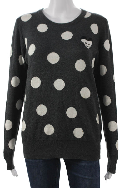 French Connection Women Pullover Gray Polka Dot Crew Neck Longsleeve Size L