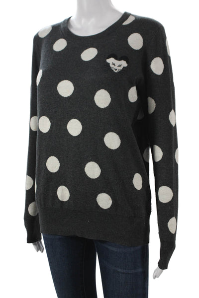 French Connection Women Pullover Gray Polka Dot Crew Neck Longsleeve Size L