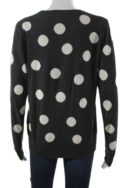 French Connection Women Pullover Gray Polka Dot Crew Neck Longsleeve Size L