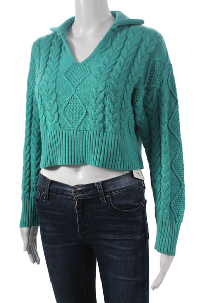 Sablyn Women Sweater Blue Cotton V Neck Long Sleeve Solid Size XS