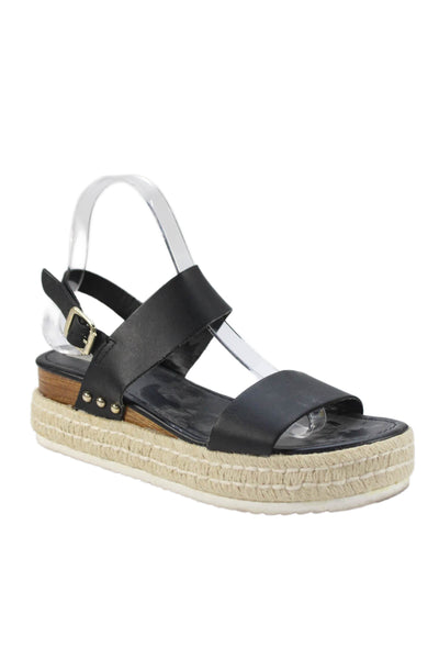 Steve Madden Womens Leather Slingbacks Espadrille Sandals Black Size 8.5 Medium