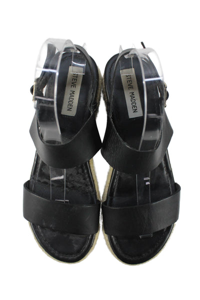 Steve Madden Womens Leather Slingbacks Espadrille Sandals Black Size 8.5 Medium