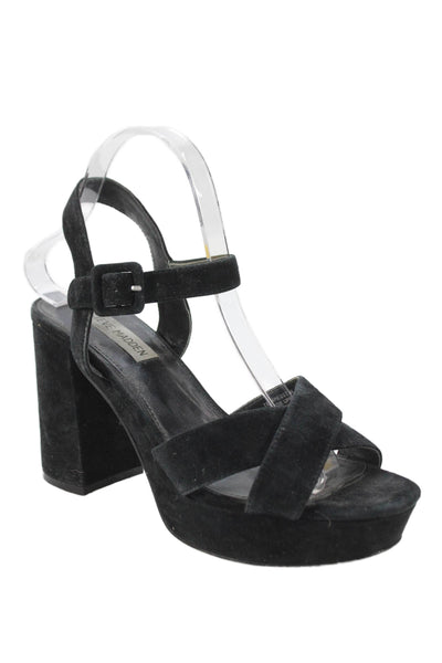 Steve Madden Womens Suede Platform Tempesst Sandal Heels Black Size 8 Medium