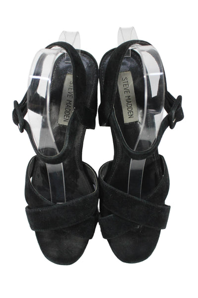 Steve Madden Womens Suede Platform Tempesst Sandal Heels Black Size 8 Medium