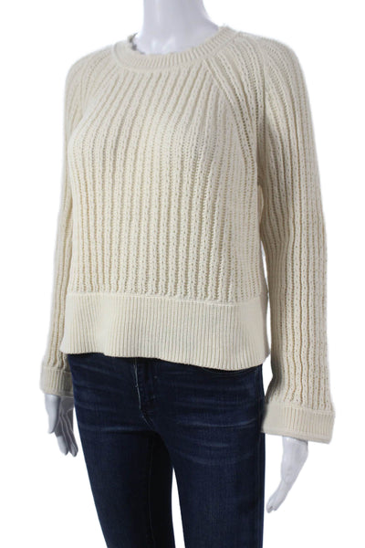 Jonathan Simkhai Women Ivory Pullover Crewneck Long Sleeve Solid Size S
