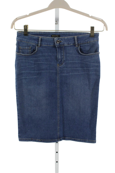 Massimo Dutti Women Blue Denim Straight Pencil Skirt Button Knee Length Size 8