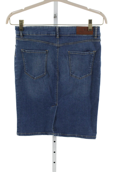 Massimo Dutti Women Blue Denim Straight Pencil Skirt Button Knee Length Size 8
