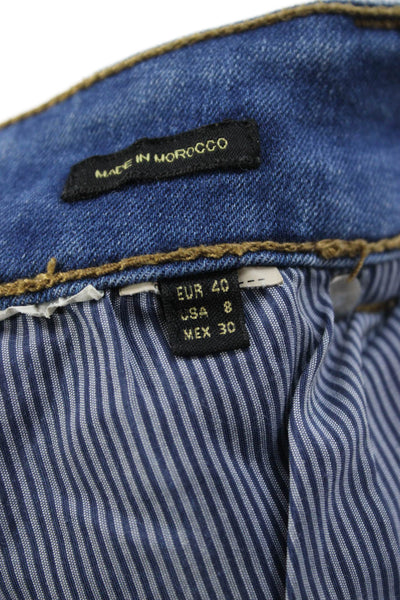 Massimo Dutti Women Blue Denim Straight Pencil Skirt Button Knee Length Size 8