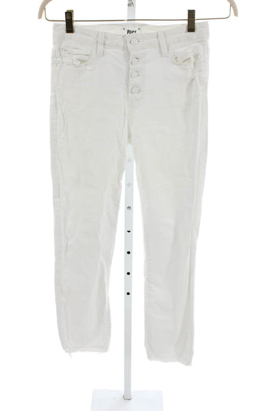 Paige Womens White Skinny Jeans Mid Rise Button Size 28
