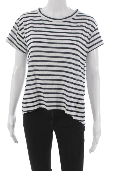 LNA Women Basic Striped White T-Shirt Round Neck Short Sleeve Modal Size 1