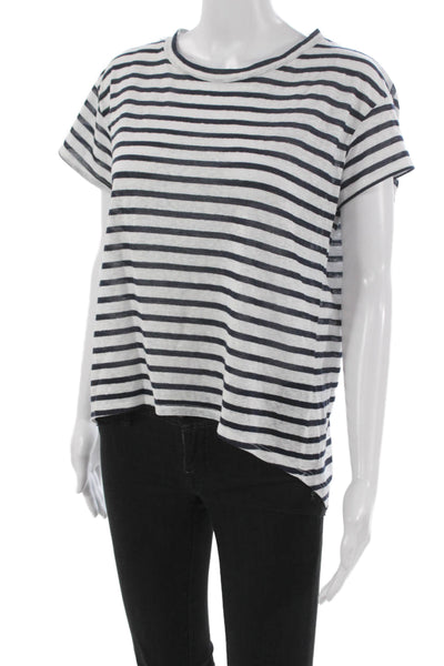 LNA Women Basic Striped White T-Shirt Round Neck Short Sleeve Modal Size 1