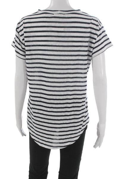 LNA Women Basic Striped White T-Shirt Round Neck Short Sleeve Modal Size 1