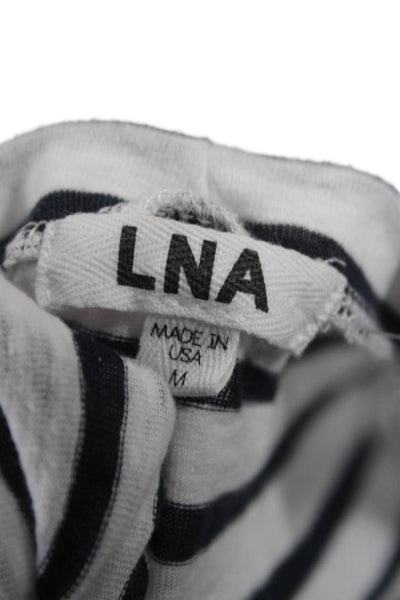 LNA Women Basic Striped White T-Shirt Round Neck Short Sleeve Modal Size 1