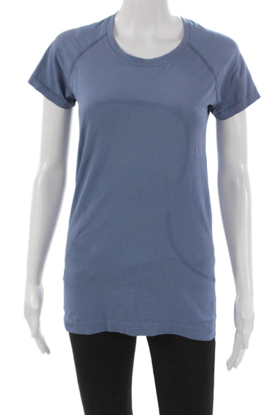 Lululemon Women Blue Basic T-Shirt Short Sleeve Round Neck Nylon Blend Size 8