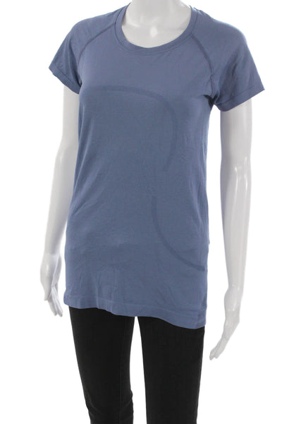 Lululemon Women Blue Basic T-Shirt Short Sleeve Round Neck Nylon Blend Size 8