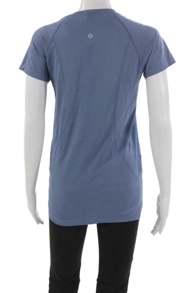 Lululemon Women Blue Basic T-Shirt Short Sleeve Round Neck Nylon Blend Size 8