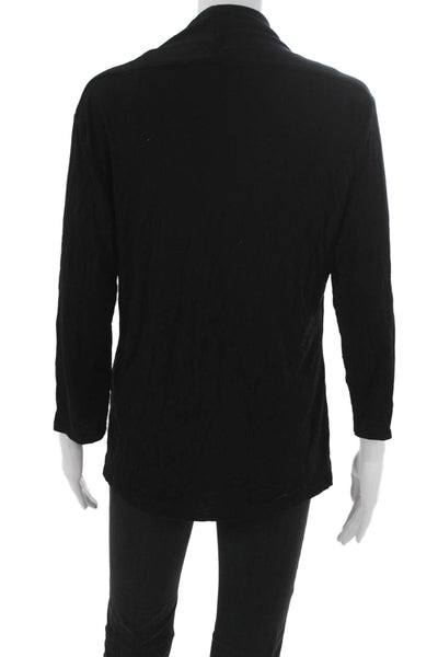 Premise Womens Basic Black V Neck 3/4 Sleeve Blouse Pullover Rayon Size L