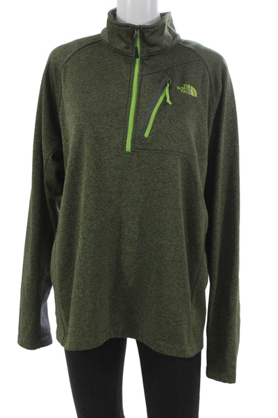 The North Face Mens Green Pullover Sweatshirt Mock Neck Zip Long Sleeve Size L