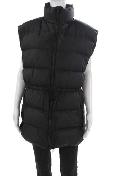 Athleta Women Puffer Vest Black Drawstring Polyester Size M