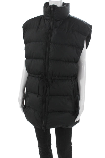 Athleta Women Puffer Vest Black Drawstring Polyester Size M