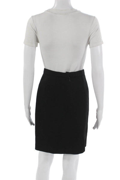 Carolina Herrera Women Straight Pencil Skirt Black Wool Knee Length Zip Size 8