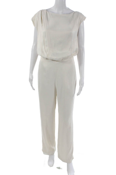 Reiss Women Jumpsuit Ivory Viscose Boat Neck Zip Solid Size 4