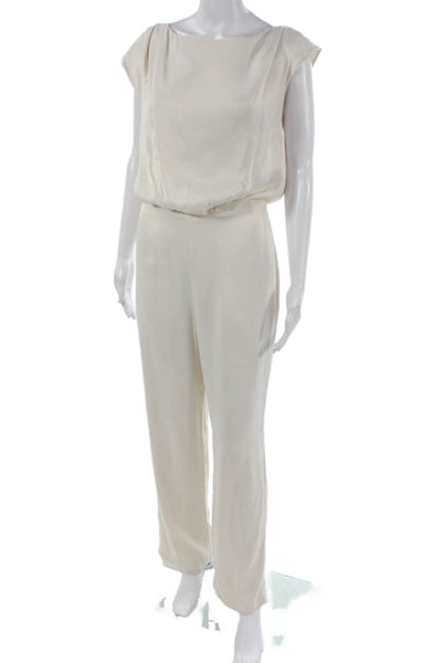 Reiss Women Jumpsuit Ivory Viscose Boat Neck Zip Solid Size 4