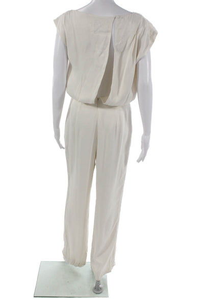 Reiss Women Jumpsuit Ivory Viscose Boat Neck Zip Solid Size 4