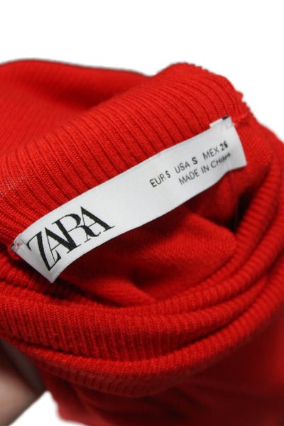 Zara Women Red Turtleneck Pullover Sweater Acrylic Long Sleeve Size S