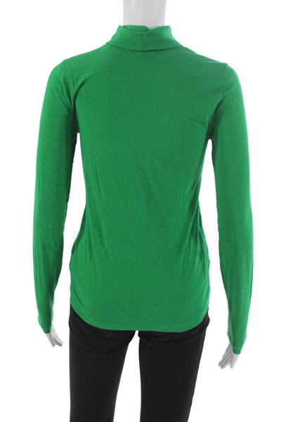 J Crew Women Green Basic T-Shirt Turtleneck Long Sleeve 100% Cotton Size S