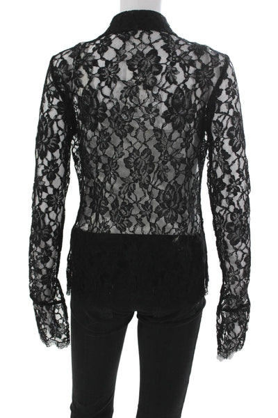 Petit Pois Womens Lace Button-Up Collared Long Sleeve Black Floral Size 38