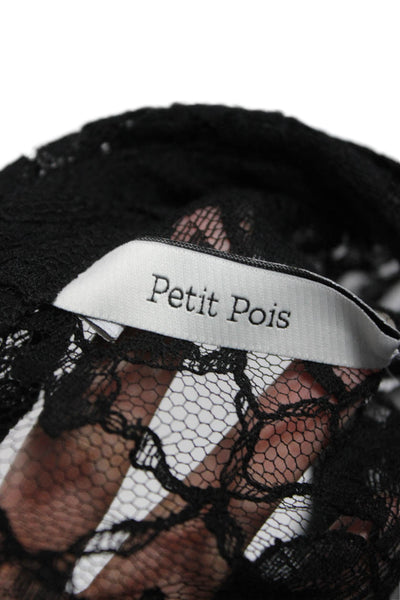 Petit Pois Womens Lace Button-Up Collared Long Sleeve Black Floral Size 38