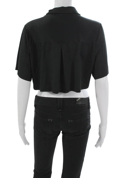 Kimberly Taylor Womens Cropped Button-Up Collared Short Sleeve Black Size M