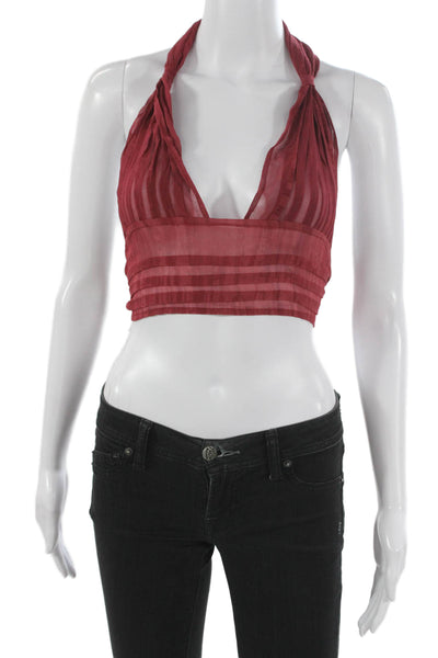 Ranaco Womens Red Silk Striped Halter Cropped Tank Tie Size S