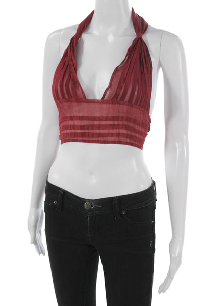 Ranaco Womens Red Silk Striped Halter Cropped Tank Tie Size S