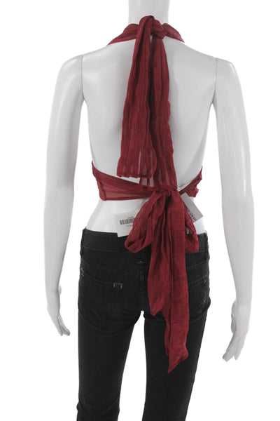Ranaco Womens Red Silk Striped Halter Cropped Tank Tie Size S