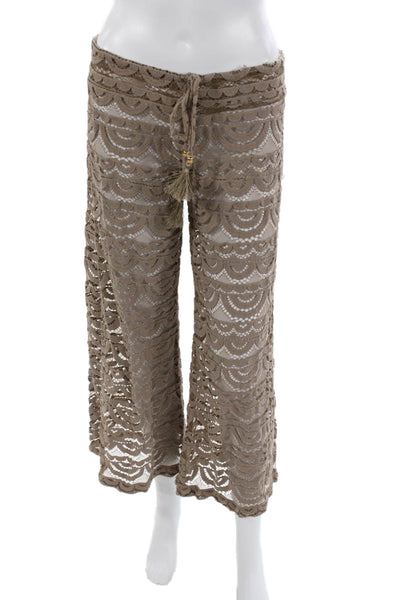 PilyQ Women Brown Cropped Beach Pants Drawstring 100% Polyamide Size M