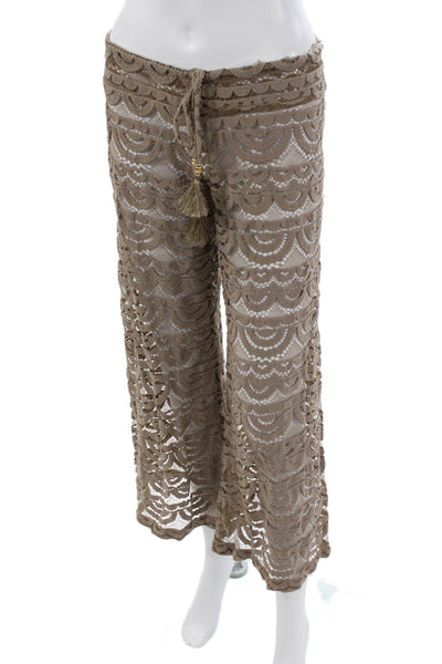 PilyQ Women Brown Cropped Beach Pants Drawstring 100% Polyamide Size M
