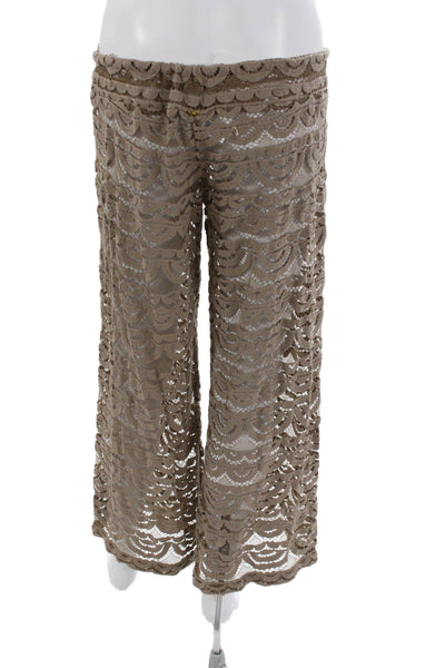 PilyQ Women Brown Cropped Beach Pants Drawstring 100% Polyamide Size M