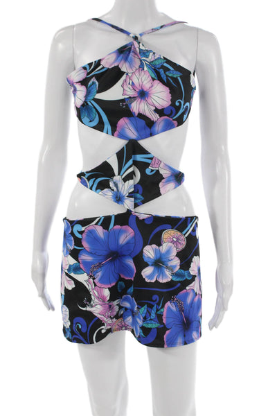 CinCin Women Bodycon Halter Floral Short Dress Tie Sleeveless Size M