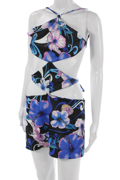 CinCin Women Bodycon Halter Floral Short Dress Tie Sleeveless Size M
