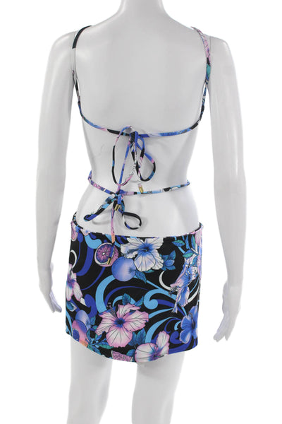 CinCin Women Bodycon Halter Floral Short Dress Tie Sleeveless Size M