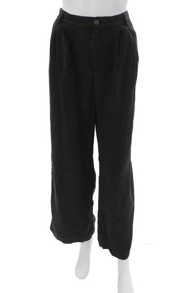 Reformation Women Dress Pants Black Twill Button Size 10