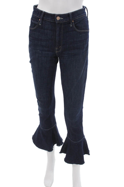 Mother Womens Cropped High Rise Jeans Blue Button Size 26