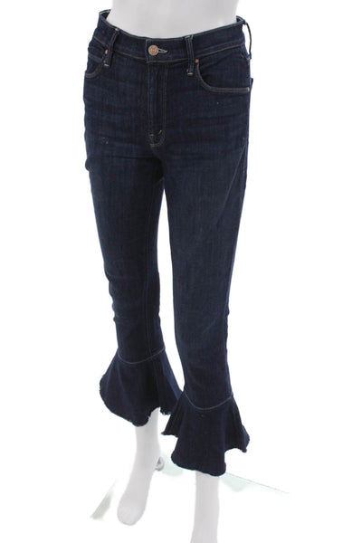 Mother Womens Cropped High Rise Jeans Blue Button Size 26