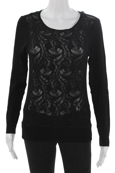 Anne Fontaine Womens Black Cotton Basic Blouse Long Sleeve Round Neck Size 36