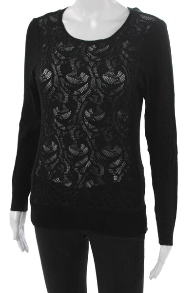 Anne Fontaine Womens Black Cotton Basic Blouse Long Sleeve Round Neck Size 36